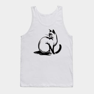 Stick figure of Siamese  cat in black ink Tank Top